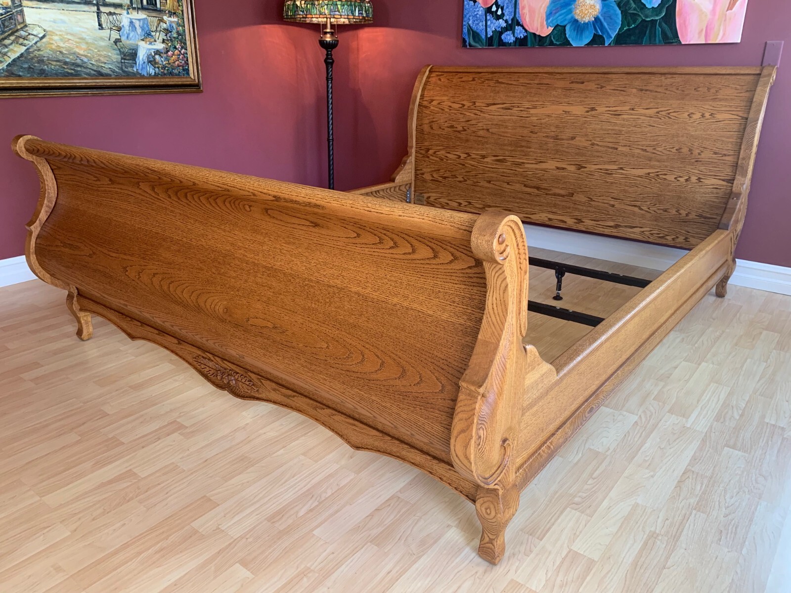 OAKWOOD INTERIORS VERSAILLES "SLEIGH BED" CALIFORNIA KING, SOLID CARVED