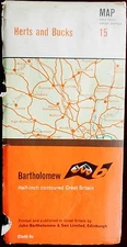 BARTHOLOMEW's 1966 No 15 HALF-INCH CONTOURED COLOURED CLOTH MAP HERTS & BUCKS 5s