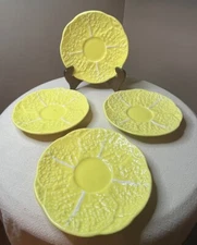 VINTAGE Set of 4 SECLA Pottery Yellow Cabbage Leaf 6" Saucer Majolica Portugal