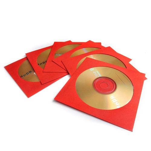 100 Stück CD DVD Papierhüllen Umschlag Hülle mit Fensterschnitt Klappe in Rot - Bild 5 von 5