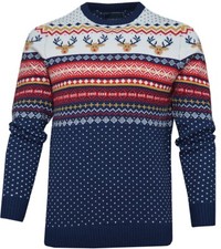 Christmas Knitted Jumper Red Nose Reindeer Fair Isle Merry Xmas Pullover ExStore