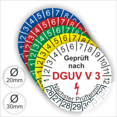 Prüfplaketten - DGUV V3 Vorschrift 3 Ø 20-30mm Wartungsetiketten Industriequalit