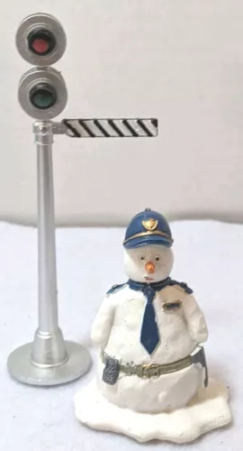2 Lemax Christmas Village Figurines Traffic Railroad Light Frosty Snow Policeman