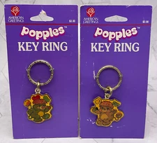 Vintage Popples Key Ring / Key Chain Metal American Greetings Corp. 2pc