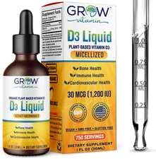 Micellized Vitamin D3 Liquid Drops, Plant Based & Vegan by Grow Vitamin (1Fl Oz)