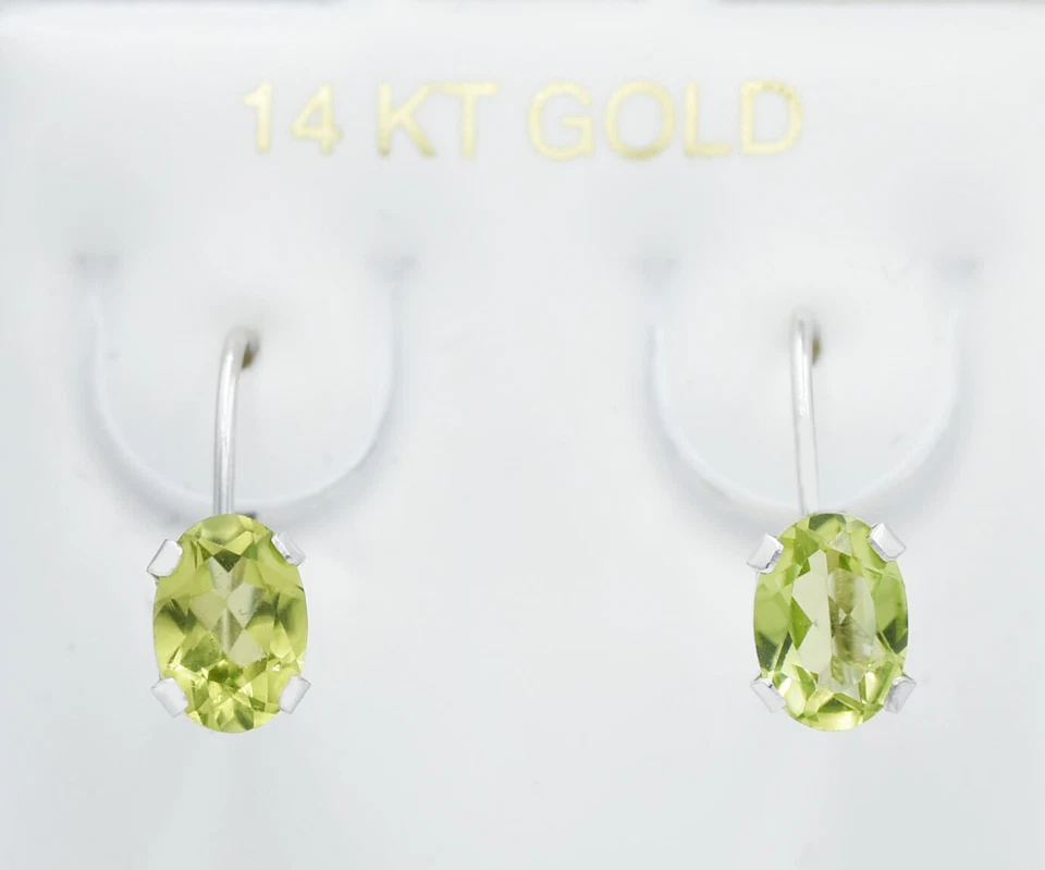 PENDIENTES PERIDOTO ORIGINALES 2,14 quilates oro blanco 14k - REPALDO DE PALANCA - valoración gratuita  Foto 2 de 3