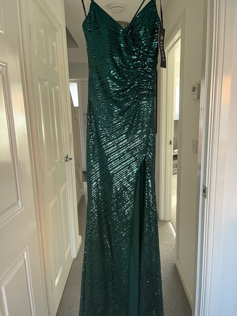 mascara green prom dress Mascara MC112019 embellished bodice dress,open lace up back,forest green UK 2 main image 1