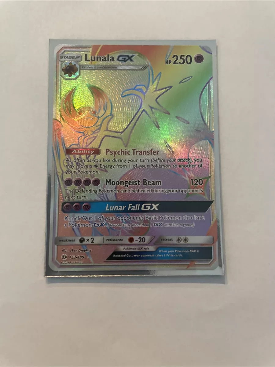 Pokemon TCG - Lunala GX - 153/149 - Rainbow Holo - Secret Rare - Always  Sleeved