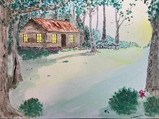 Original Watercolor Painting- Cozy Cabin 