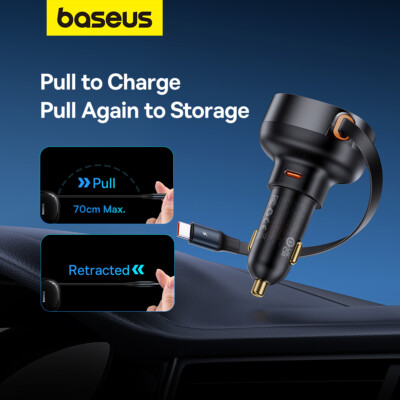 Baseus 60W Auto Ladegerät C QC4.0 Ladeadapter + für iPhone Retractable Ladekabe