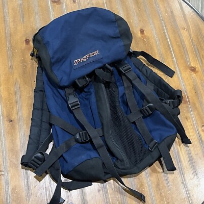 Vintage Jansport Backpack Hiking Bucket Climbing 30L Blue Black Day Pack READ