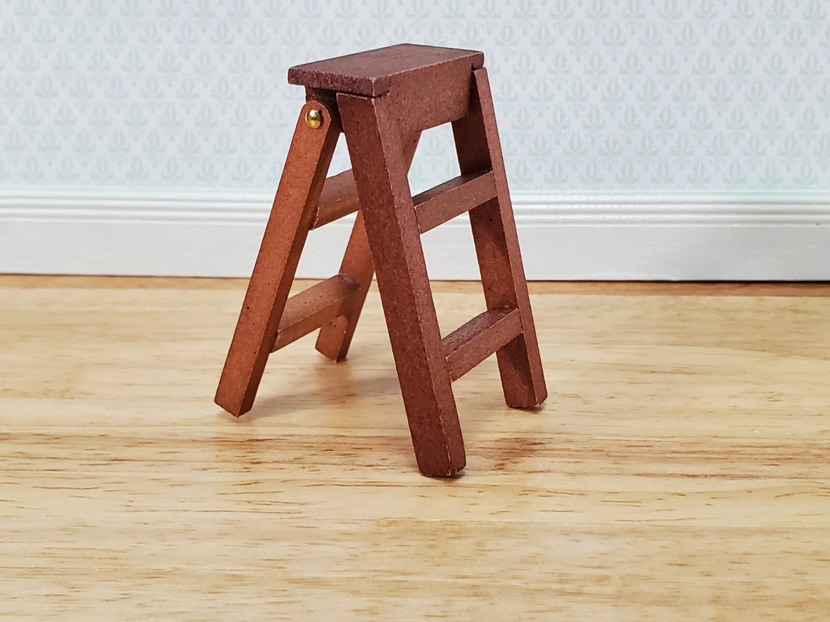 Dollhouse Short Step Ladder 3 Steps Wood 1 12 Scale Miniature