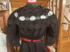 Antique Early Edwardian Black Net Green Silk Sequin Blouse Dress Top Vintage