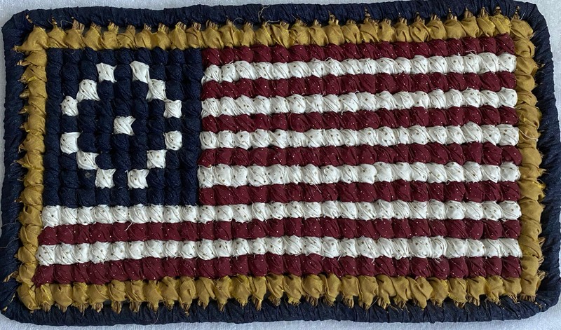 American US Flag Folk art, Woven Fabric Wall Hanging, 13 Stars