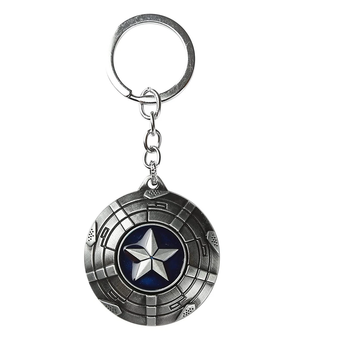 CAPTAIN AMERICA SHIELD KEYCHAIN METAL ROTATING KEYRING SILVER