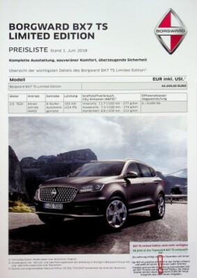 299638) Borgward BX7 TS Limited - Preisliste & Extras - Prospekt 06/2018