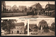 Meuselwitz / Colditz, Gasthof, Kriegerdenkmal, Ortspartie, Ansichtskarte 1942 