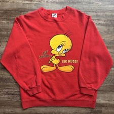 vintage tweety bird sweatshirt Pullover Red 1999 Warner Bros Medium Tazz