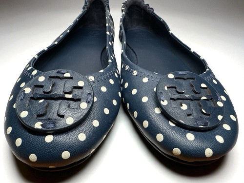 Tory Burch Minnie Travel Ballet Flats Navy Blue with White Polka Dots Sz 7M EUC - Picture 3 of 10
