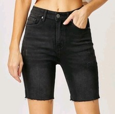 Risen Black Mid Length Raw Hem Shorts New Size S