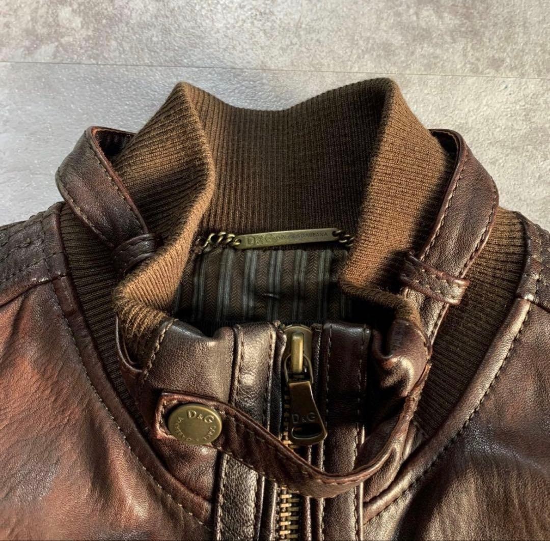 D&G Dolce & Gabbana Men's Brown Lambskin Leather Jacket Size 52