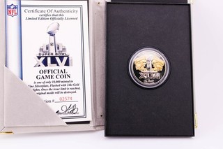 SUPER BOWL XLVI SILVER GOLD COIN W/BOX MINT
