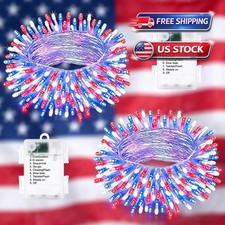 Red White Blue 4Th of July Patriotic Decorations Lights 100 Count Mini String Li