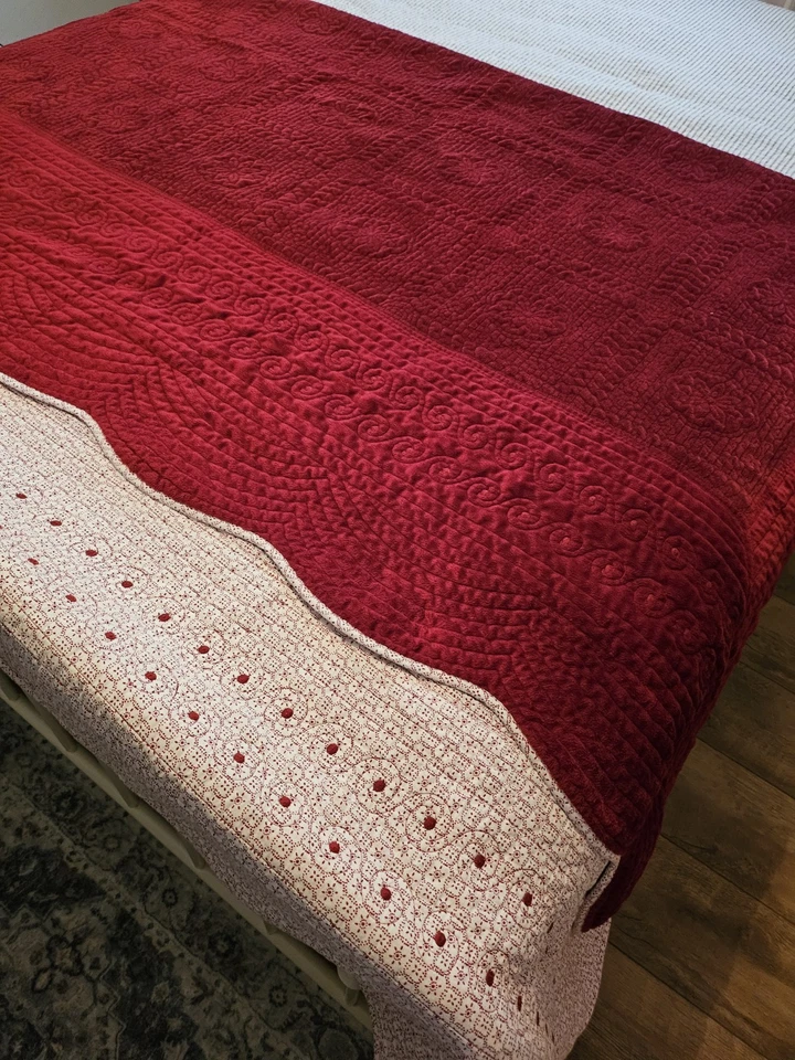 Edredón y fundas Country Living reversibles de algodón queen rojo profundo blanco terciopelo Foto 4 de 4