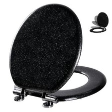 Glitter Toilet Seat Molded Wood Round Toilet Seat with Round 16.5    Black