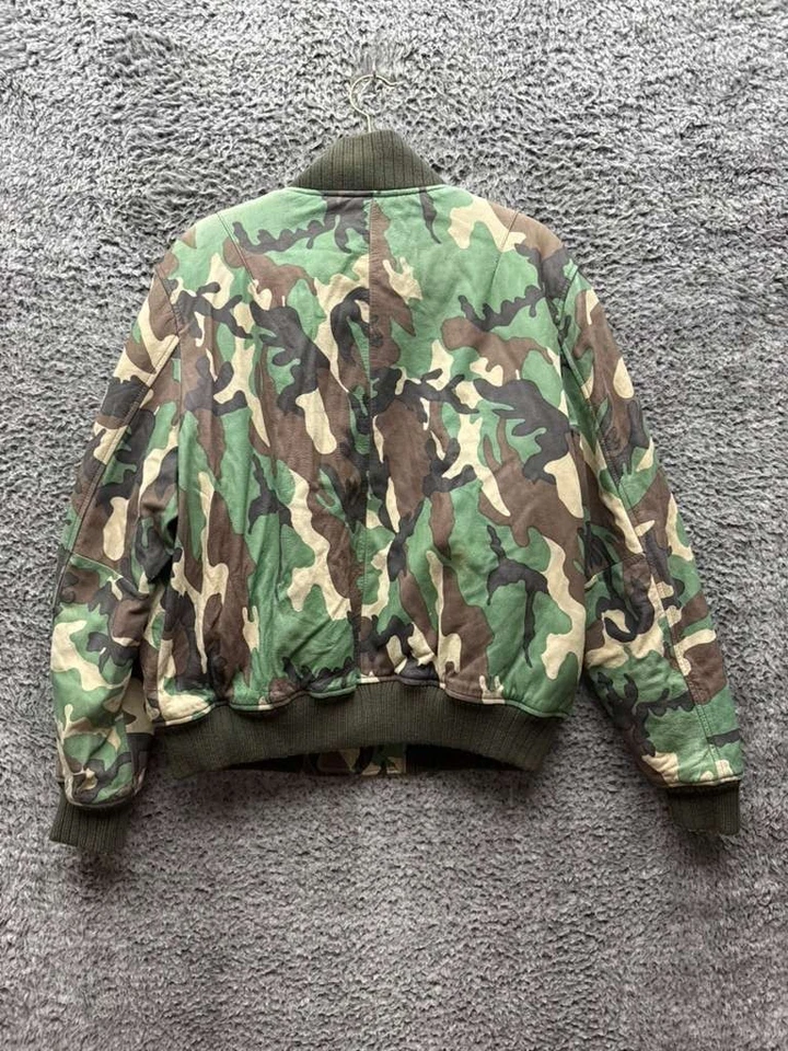 Chaqueta Bomber Top Gun Camuflaje Cuero Acolchada Cremallera Completa Raro Para Hombre Talla L Foto 2 de 4