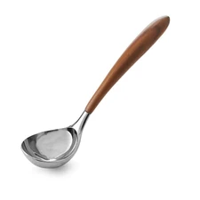 Curvo Kitchen Ladle 12.5" Stainless Steel Acacia Wood Handle Soup Server Nambe