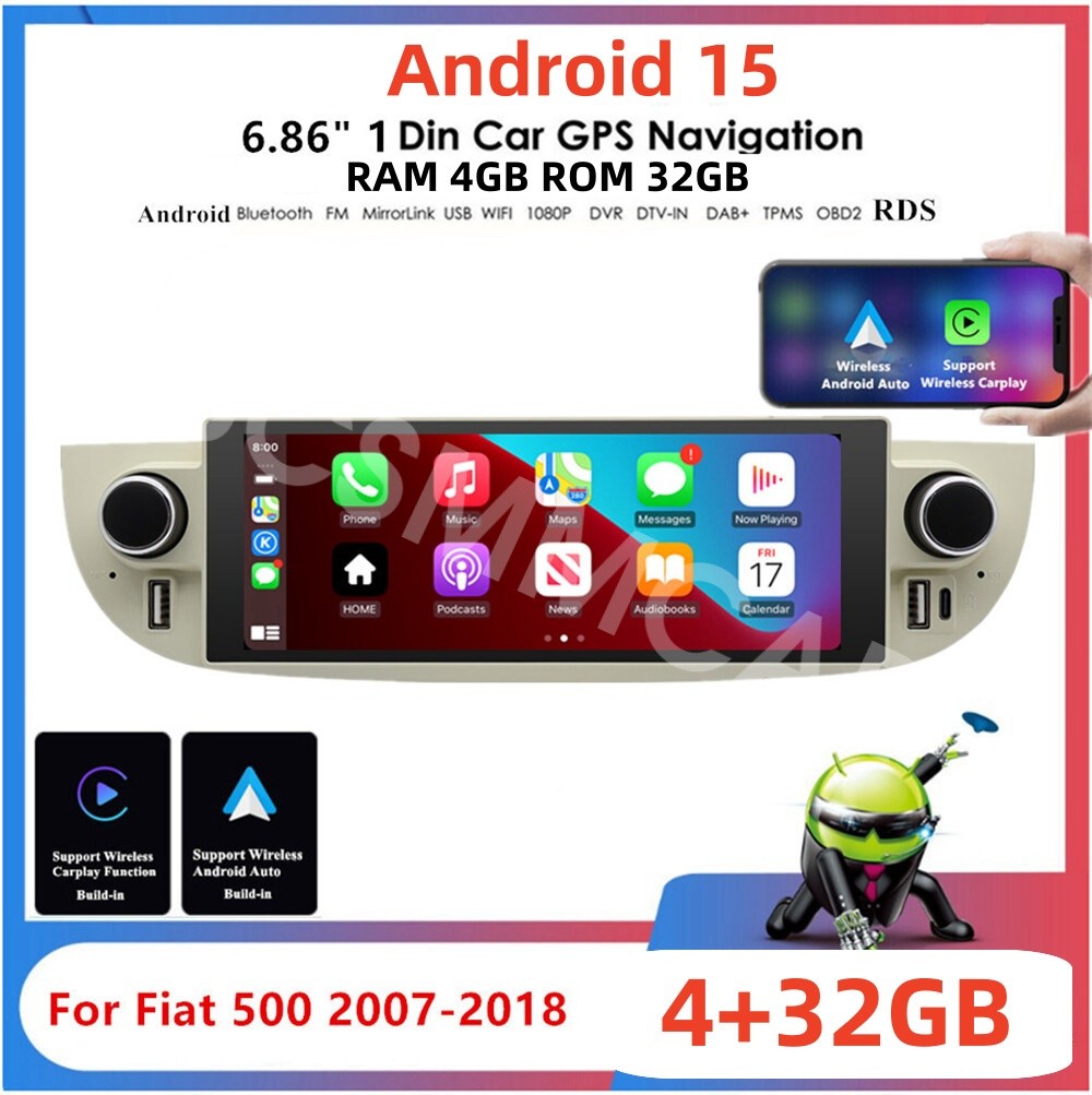 Fit For Fiat 500 2007-2015 For Apple Carplay Car Radio Stereo Android 15 GPS