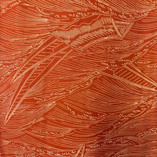 Rare Red Wave Ship Pattern Pure Silk Kimono, Small Mon, 65cm Sleeve, Japan