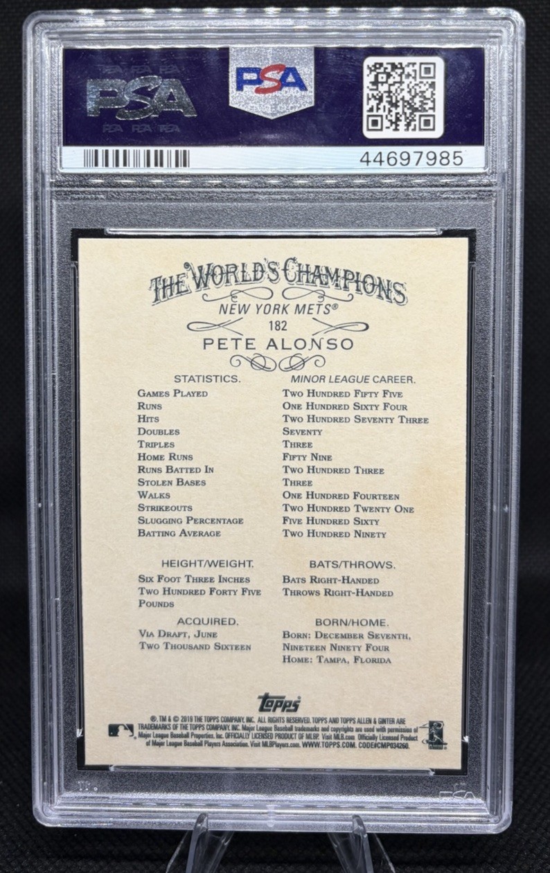 RARE RC Topps 2019 Allen & Ginter Pete Alonso #182 Rookie New York Mets PSA 10 view 2