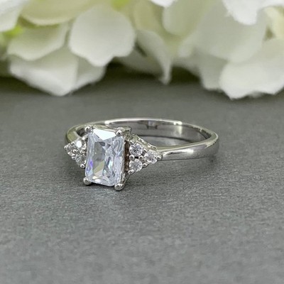 1.50Ct Radiant Cut Simulated Diamond Fancy Engagement Ring 14k White Gold Plated