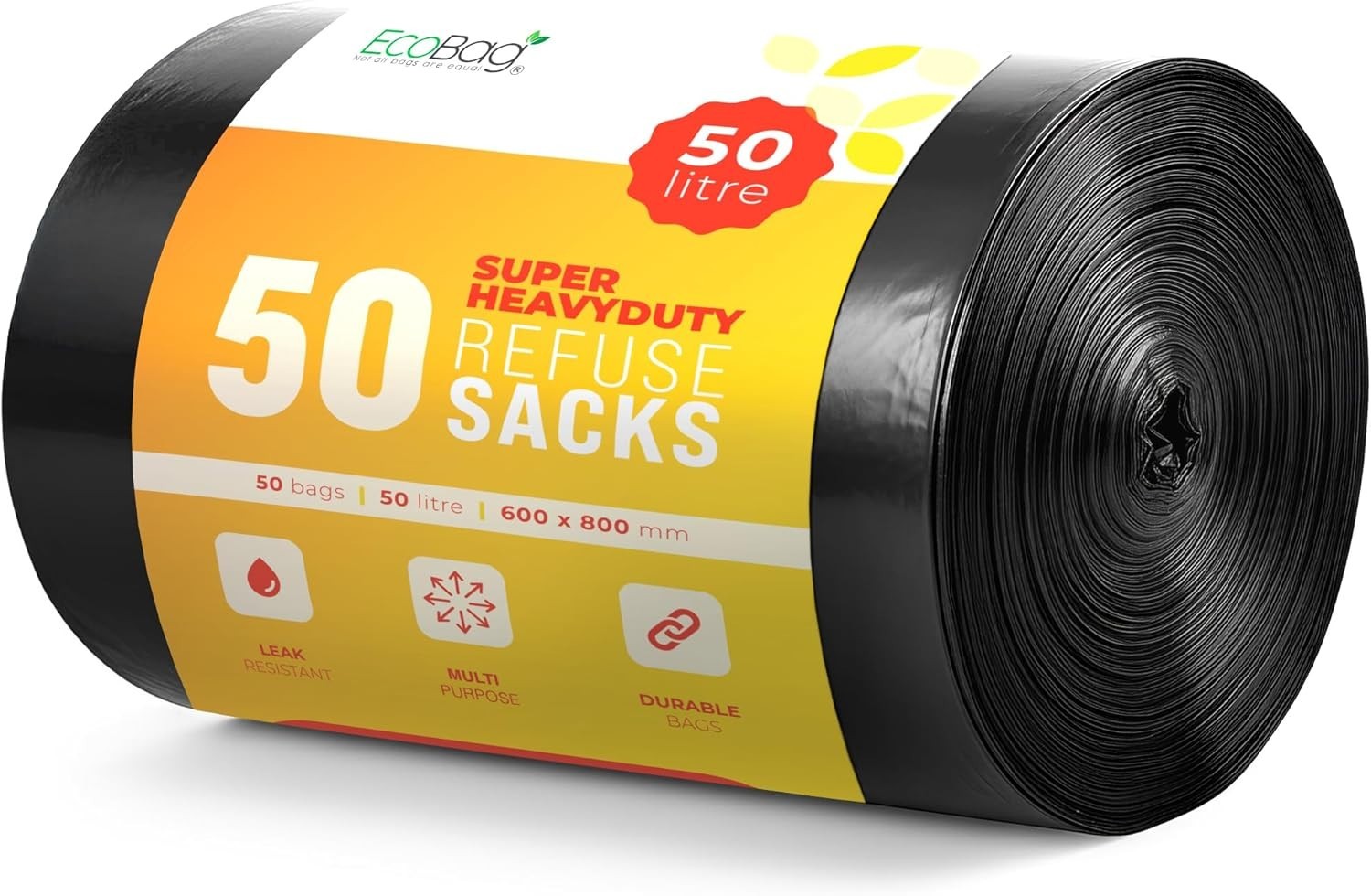 EcoBag Extra Strong Heavy Duty Sacks Recyclable Bin Bags Leak Resistant New