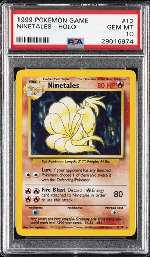 1999 POKEMON BASE SET UNLIMITED #12 NINETALES-HOLO PSA 10