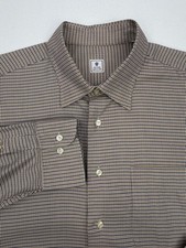 Peter Millar Men's Brown Yellow Plaid L/S Button Down  Dress Shirt Large Preppy