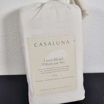 Casaluna King Size Linen Blend Pillowcase Set White/off White? (Shelf8)