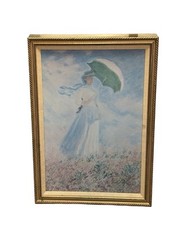 VTG Art Print Monet  Woman With A Parasol  Framed 16 X 22.5 Inch
