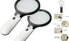 2 Pack Magnifier 3 LED Light, Marrywindix 3X 45X Handheld Magnifier Reading 