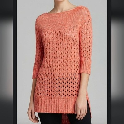 Veronica Beard Celia Linen Blend  Open Knit Boatneck Sweater PInk Clay Wmn's XS