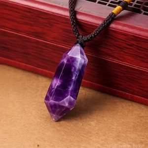 Natural Amethyst Crystal Pendant Necklace Hexagonal Point Chakra Jewelry Gift