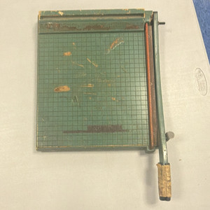 Vintage Manual Metal Guillotine Paper Cutter with Green Cutting Board Base