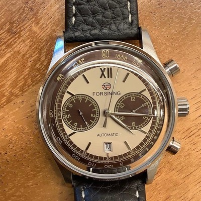 FORSINING Panda Chronograph Automatic Watch Date Skeleton Back Box Working