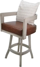 Swivel Wood Bar Stool - Kadir Brown Vinyl - Beige - Cream Pillow