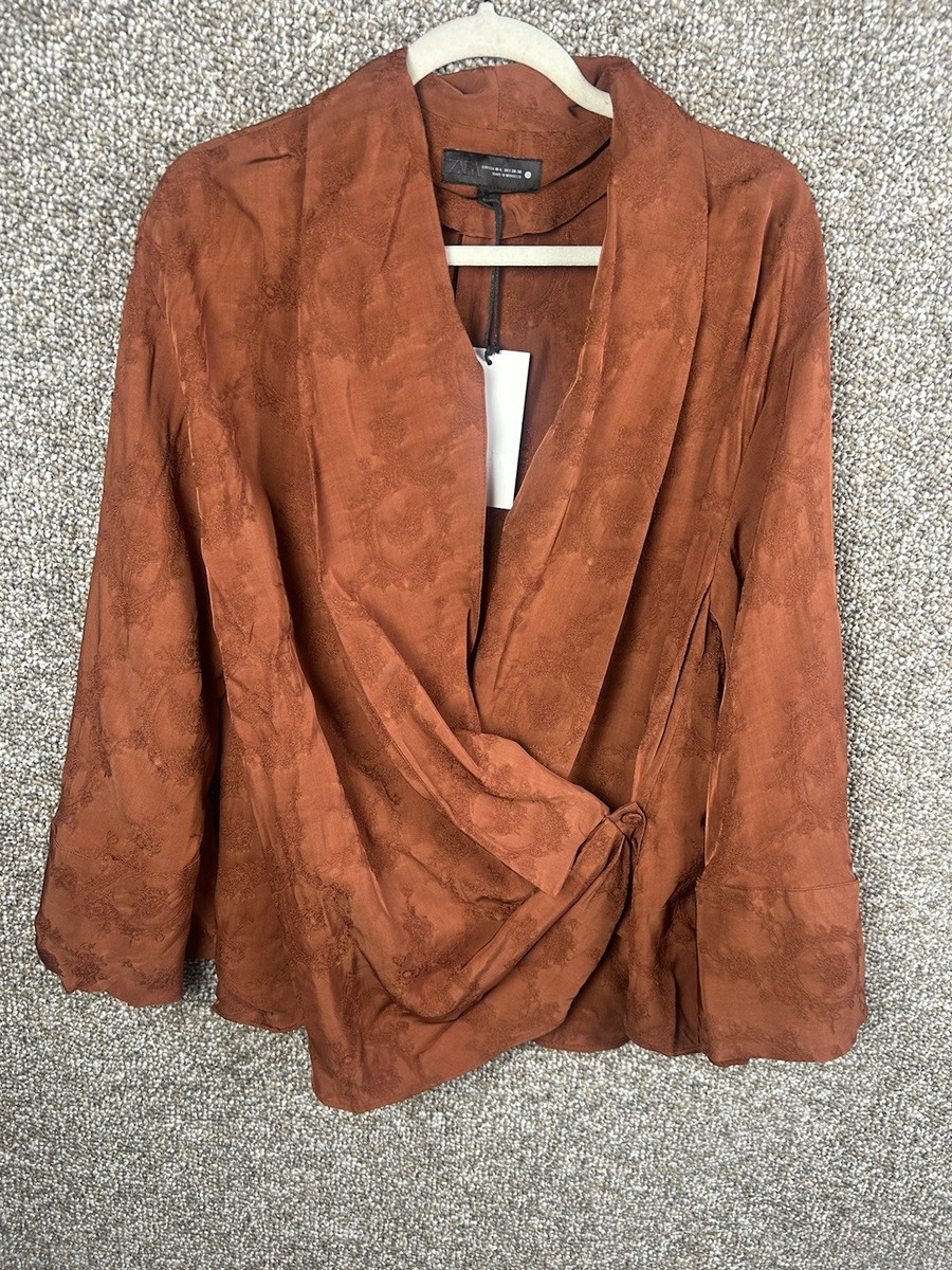 ZARA V-Neck Wrap Jacquard Kimono ZW Collection Russet 8614/027/670