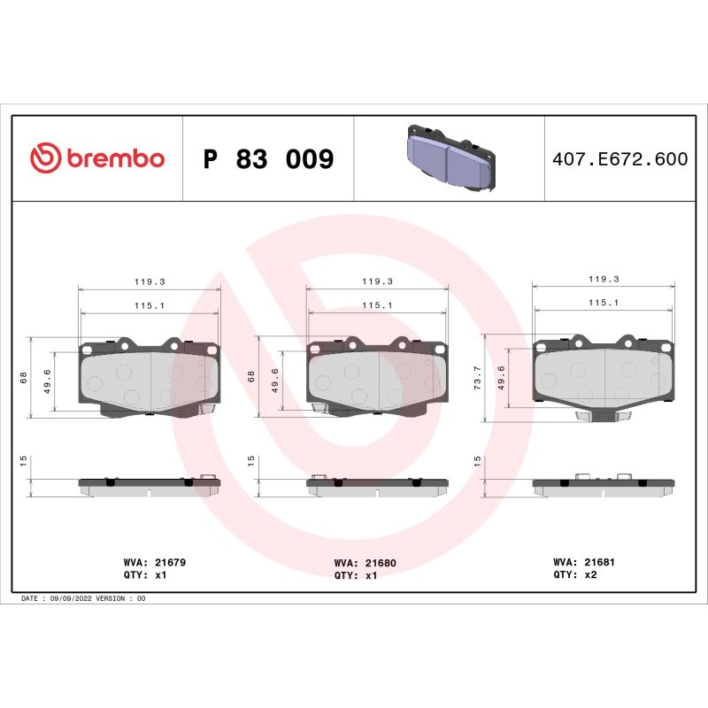 Brembo Kit De Plaquettes De Frein, Frein À Disque P83009 P83009 Toyota;Volkswagen - Image 3