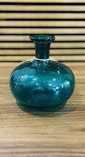 Teal Aqua Blue Bulb Vase Hand Blown Handmade Bubble Art Glass Vase