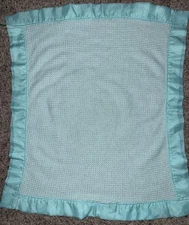 Baby Morgan aqua Mini Lovey Thermal Acrylic Nylon satin edge No Tag Read